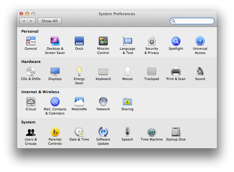 System Preferences in Lion