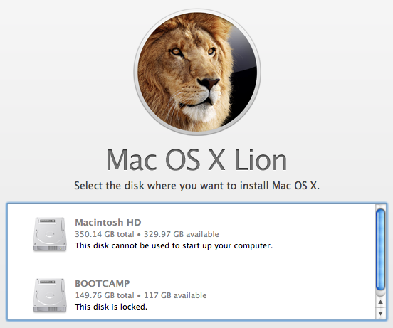 OS X Lion: Installer reports This disk cannot be used to start up your computer