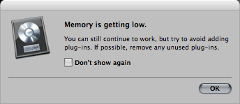 Logic 9: About memory management and memory alert dialogs