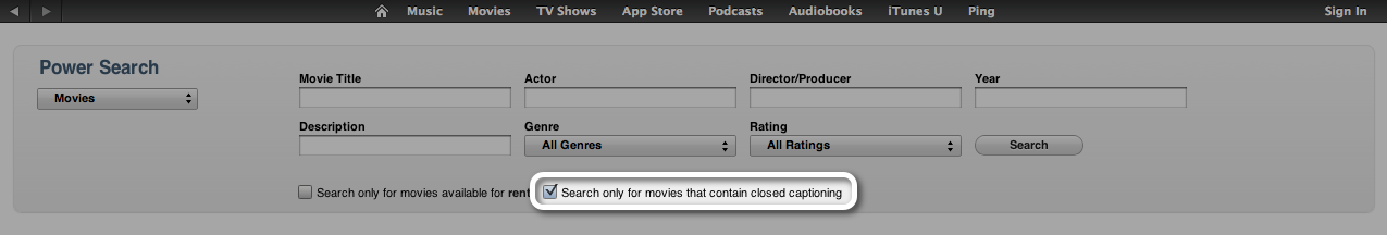 iTunes Store: About closed captioning