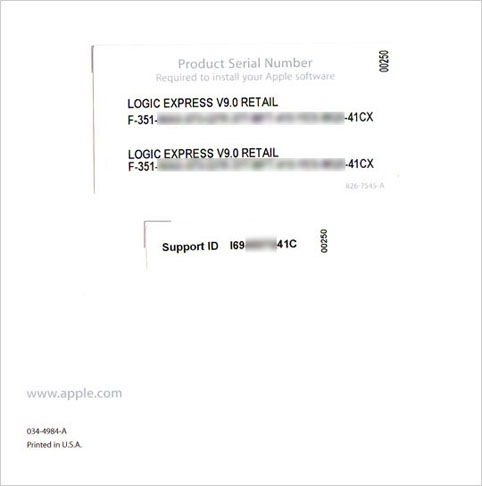Logic Express: Locating the Support ID and Serial Number